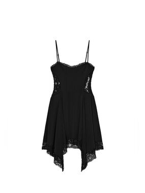ZARA Lace Panel & Trim Handkerchief Hem Mini Dress